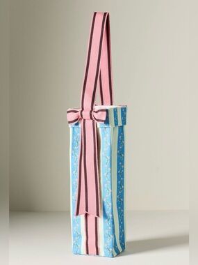 Anthropologie Mina Cotton Wine Tote, Blue and Pink